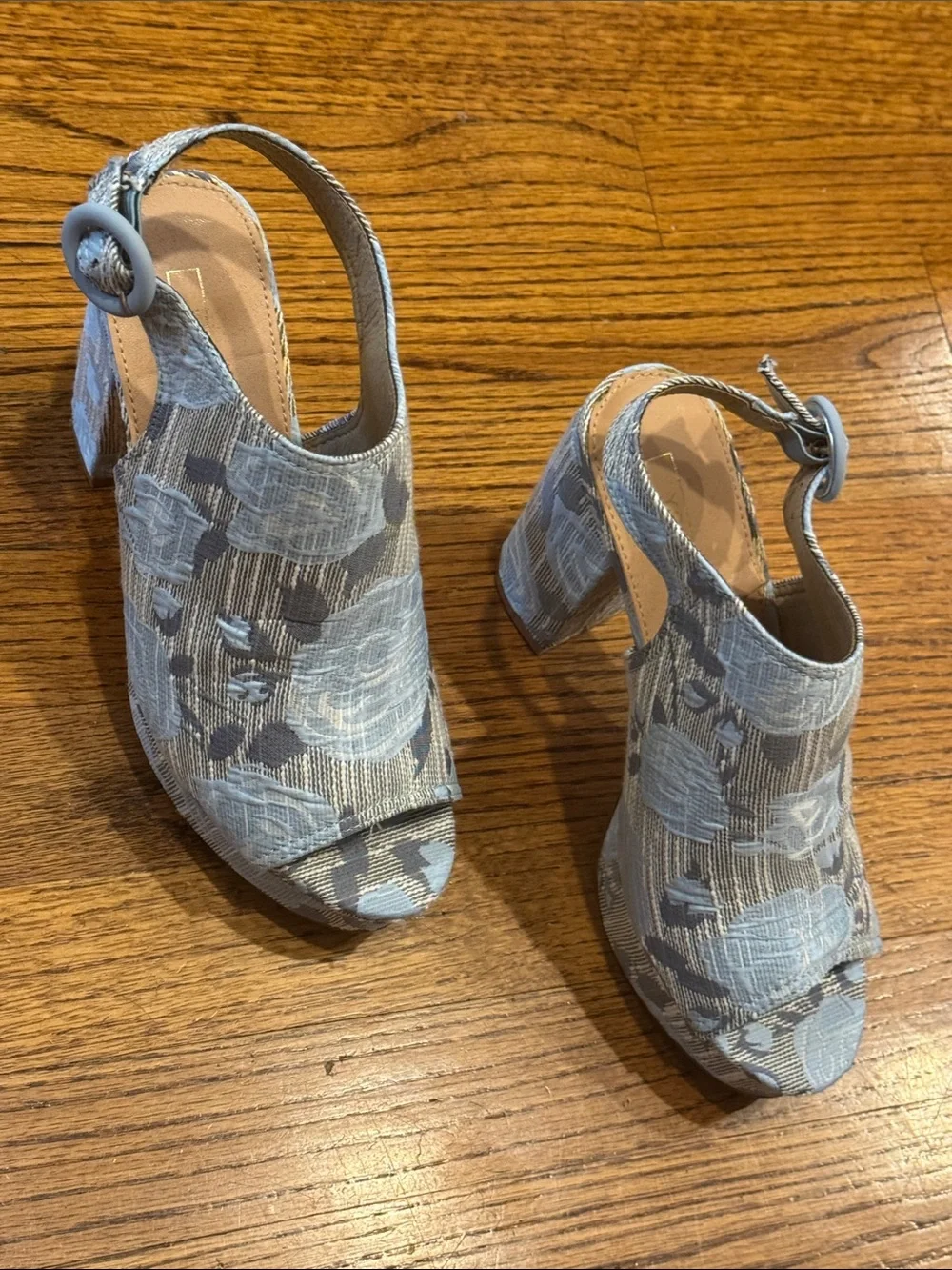 Yoki Platform Women's Blue Floral Slingback Peep-Toe Wedge Block Heel Sandals